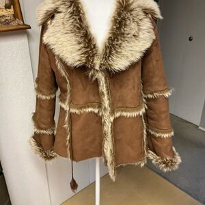 Brown Faux Fur Trimmed Jacket Vtg ,2000s y2k